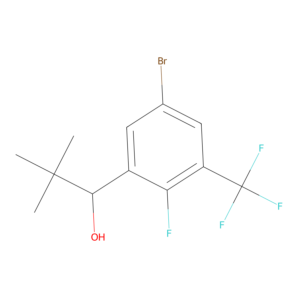 1-(5-Bromo-2-fluoro-3-(trifluoromethyl)phenyl)-2,2-dimethylpropan-1-ol molecular structure, CAS 2921833-87-4