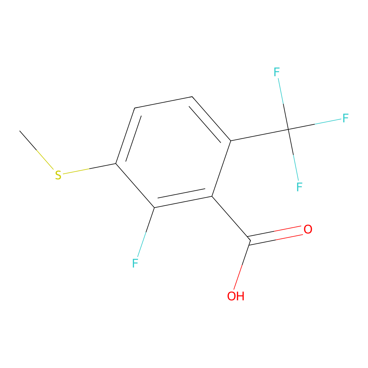 2-Fluoro-3-(methylthio)-6-(trifluoromethyl)benZoic acid molecular structure, CAS 2921836-40-8
