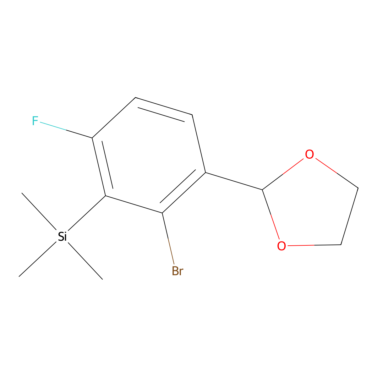 (2-Bromo-3-(1,3-dioxolan-2-yl)-6-fluorophenyl)trimethylsilane molecular structure, CAS 2921836-60-2