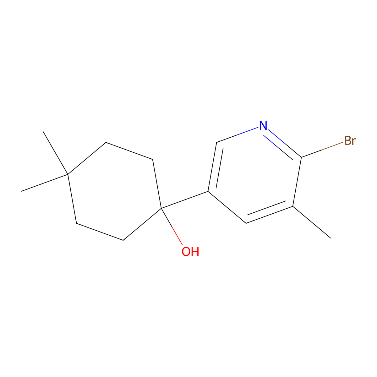 1-(6-Bromo-5-methylpyridin-3-yl)-4,4-dimethylcyclohexanol molecular structure, CAS 2921837-48-9