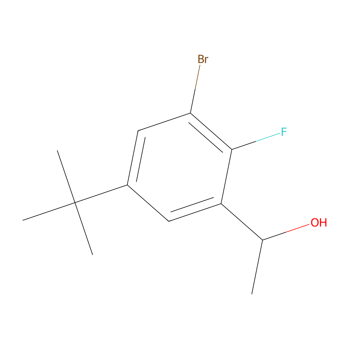 1-(3-Bromo-5-(tert-butyl)-2-fluorophenyl)ethanol molecular structure, CAS 2921843-42-5