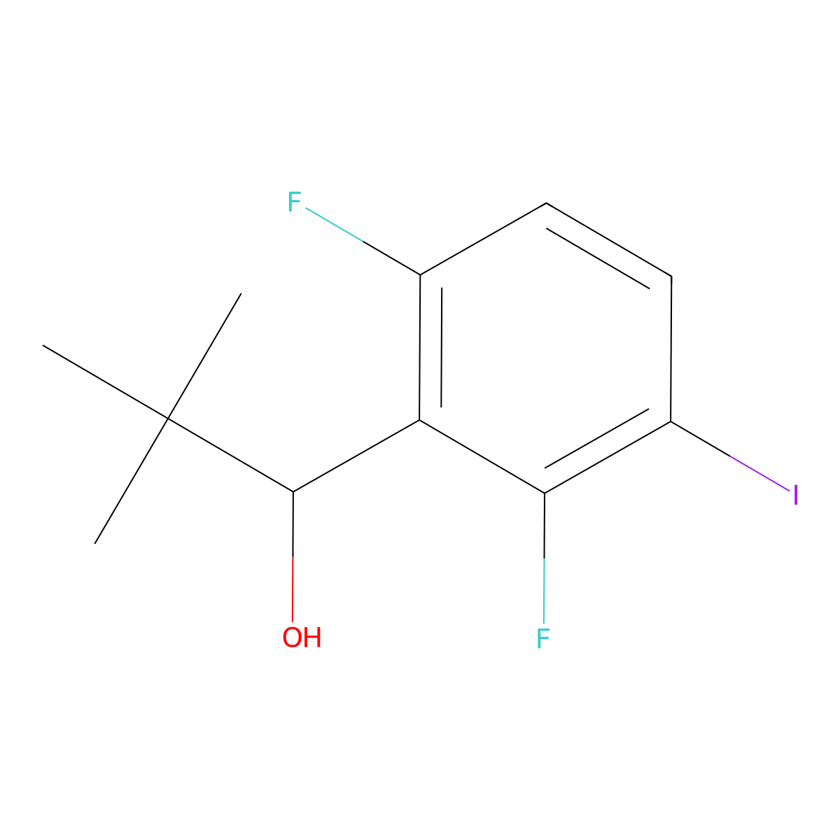 1-(2,6-Difluoro-3-iodophenyl)-2,2-dimethylpropan-1-ol molecular structure, CAS 2921848-23-7