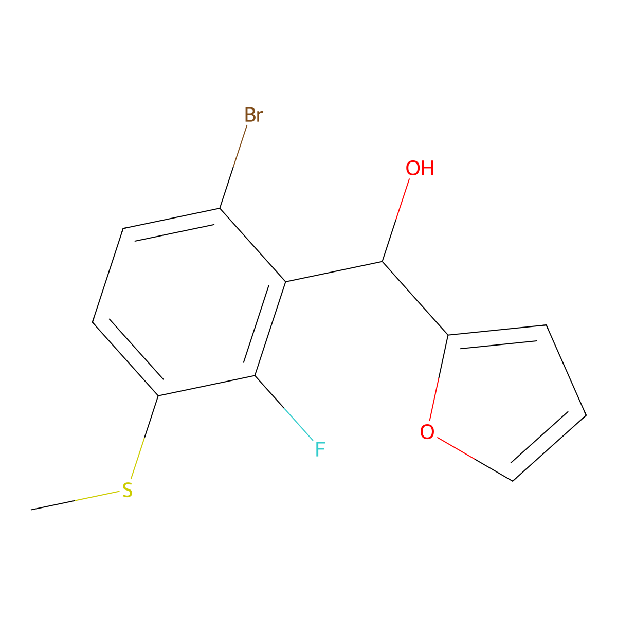 (6-Bromo-2-fluoro-3-(methylthio)phenyl)(furan-2-yl)methanol molecular structure, CAS 2921849-05-8