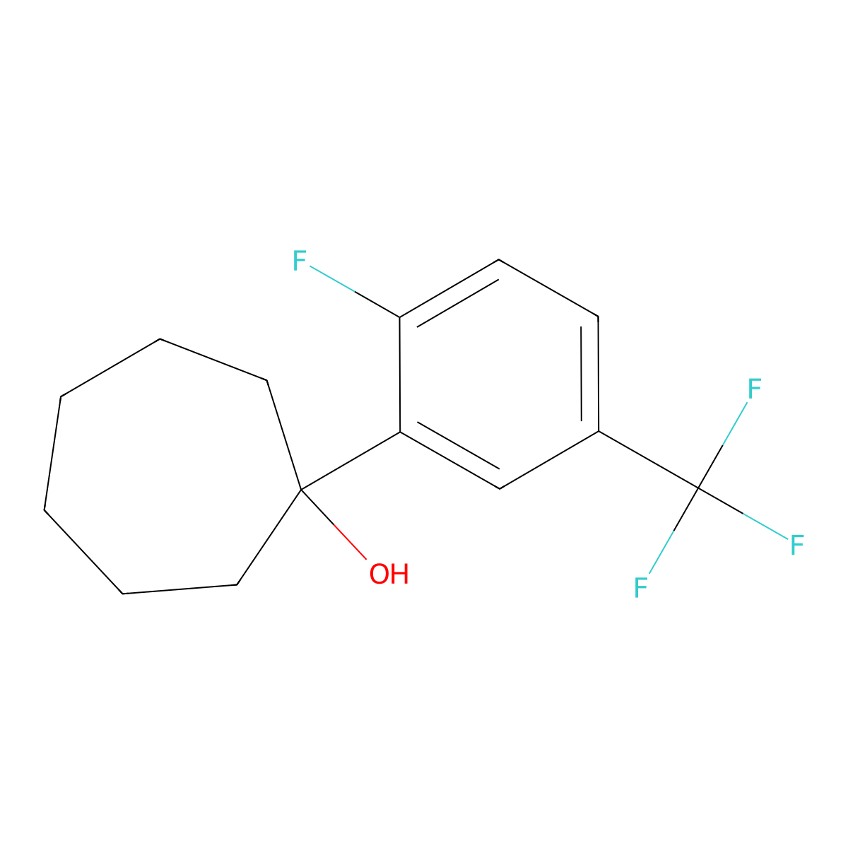 1-(2-Fluoro-5-(trifluoromethyl)phenyl)cycloheptanol molecular structure, CAS 2921852-11-9