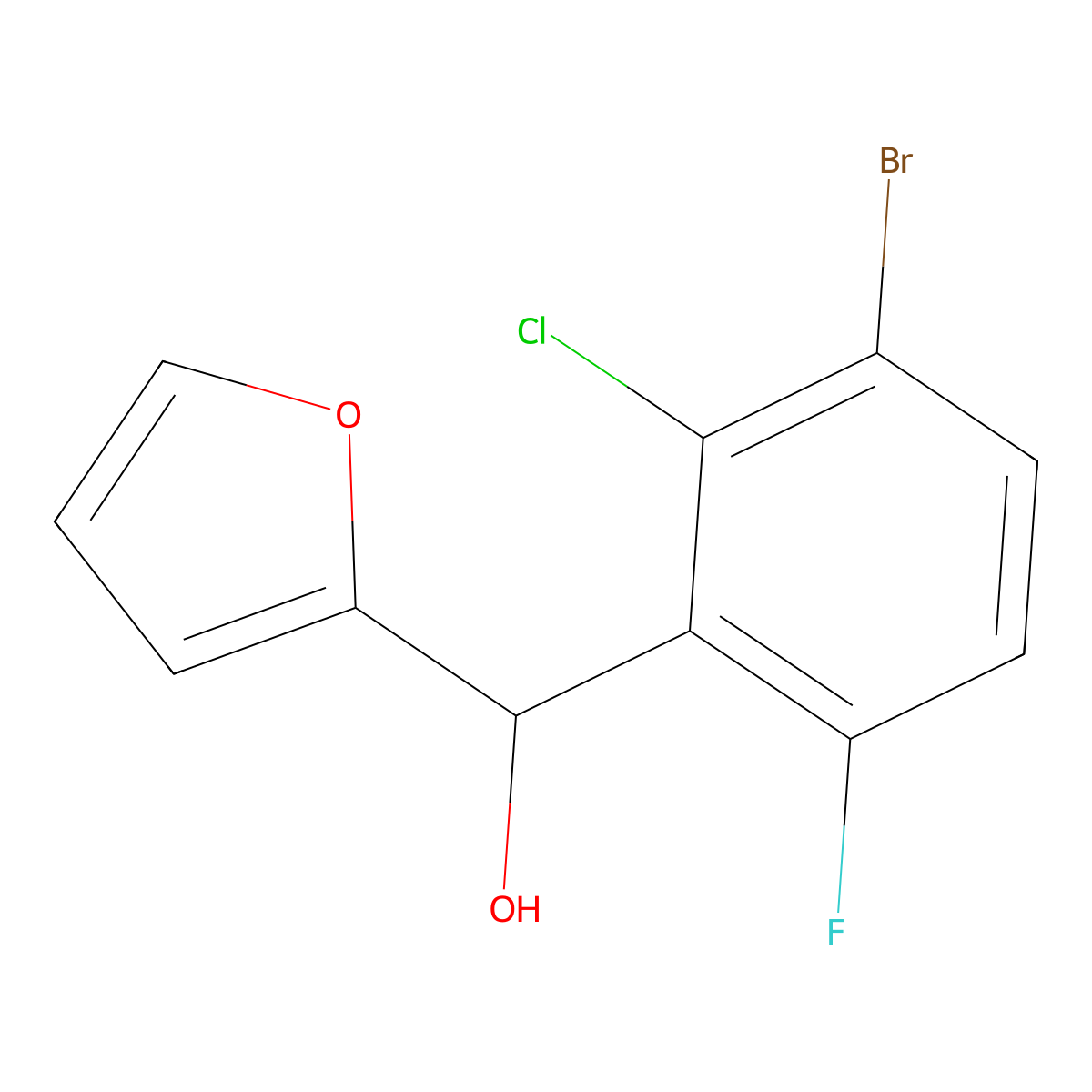 (3-Bromo-2-chloro-6-fluorophenyl)(furan-2-yl)methanol molecular structure, CAS 2921855-29-8
