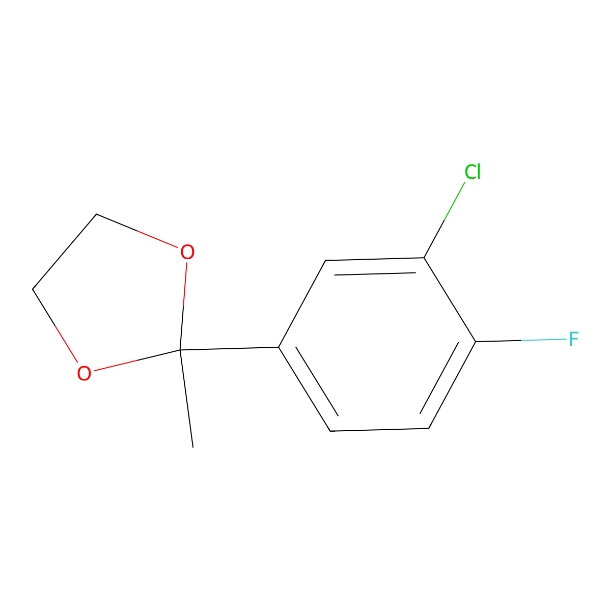 2-(3-Chloro-4-fluorophenyl)-2-methyl-1,3-dioxolane molecular structure, CAS 2921855-51-6