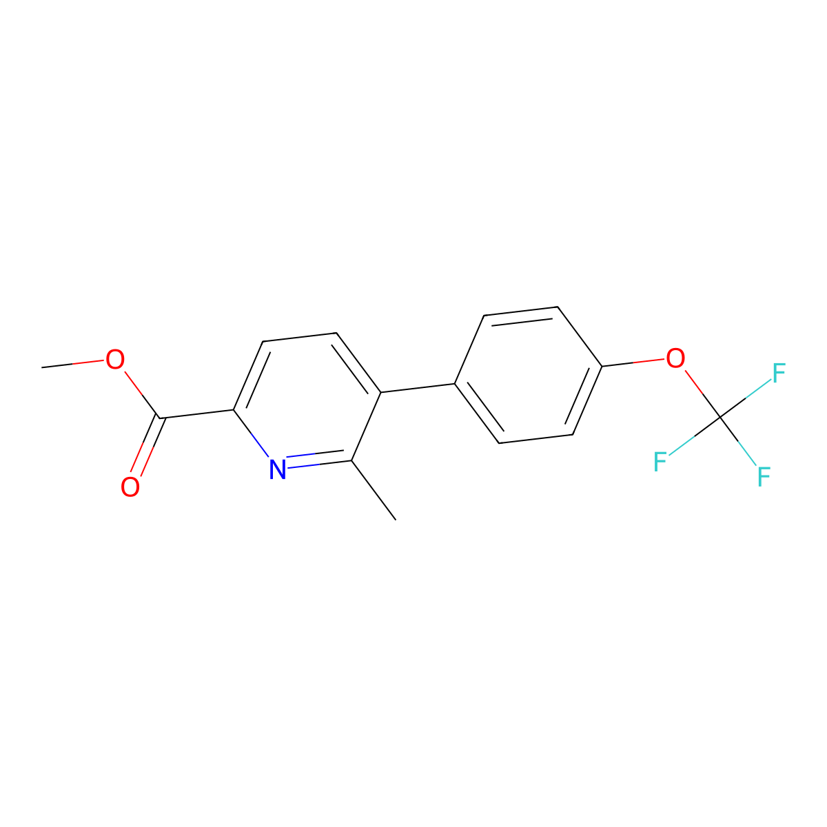 Methyl 6-methyl-5-(4-(trifluoromethoxy)phenyl)picolinate molecular structure, CAS 2921856-95-1
