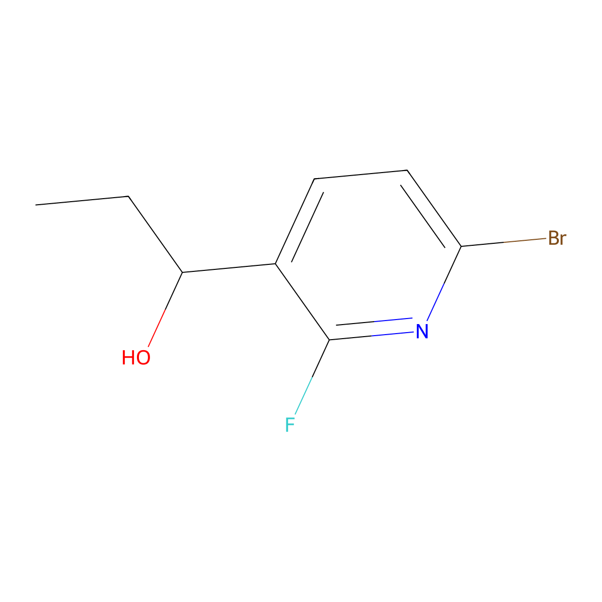 1-(6-Bromo-2-fluoropyridin-3-yl)propan-1-ol molecular structure, CAS 2921863-56-9