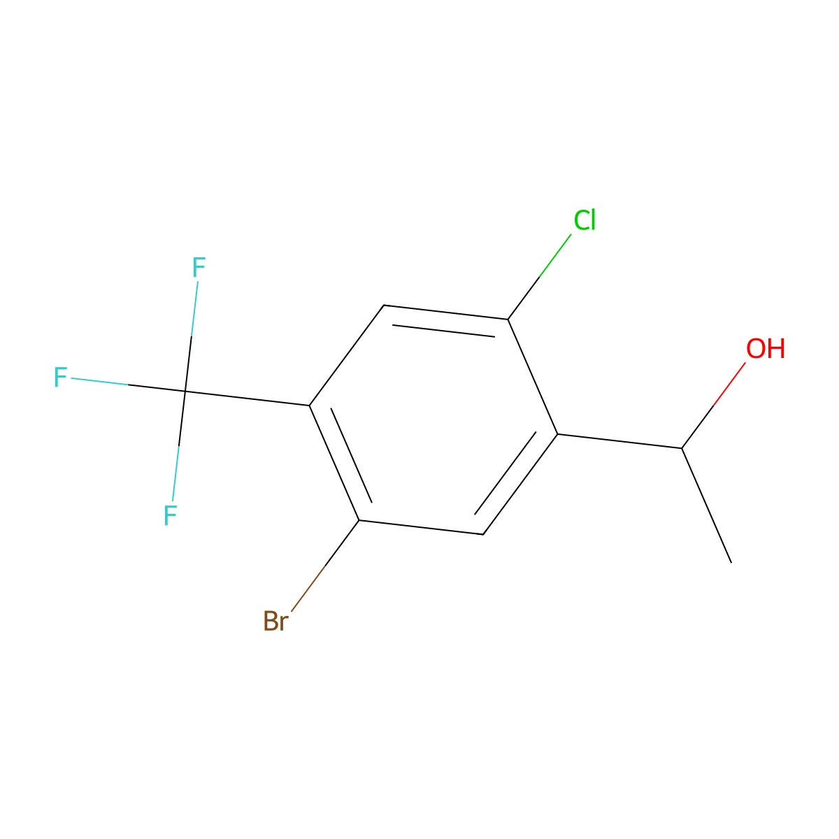 1-(5-Bromo-2-chloro-4-(trifluoromethyl)phenyl)ethanol molecular structure, CAS 2921869-54-5
