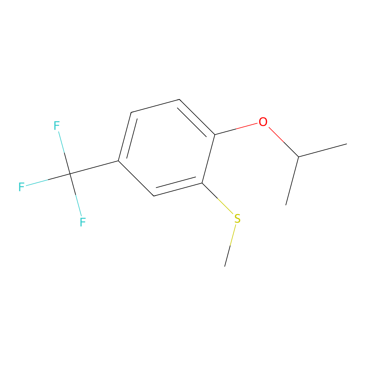 (2-Isopropoxy-5-(trifluoromethyl)phenyl)(methyl)sulfane molecular structure, CAS 2921874-31-7