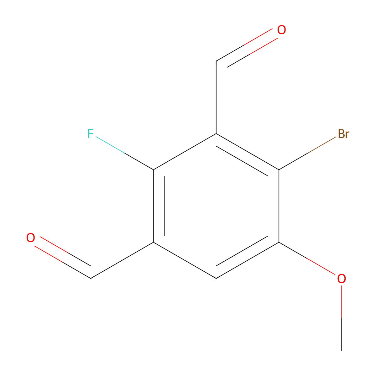 4-Bromo-2-fluoro-5-methoxyisophthalaldehyde molecular structure, CAS 2921874-68-0