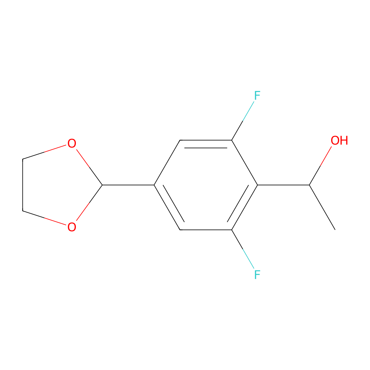 1-(4-(1,3-Dioxolan-2-yl)-2,6-difluorophenyl)ethanol molecular structure, CAS 2921881-20-9