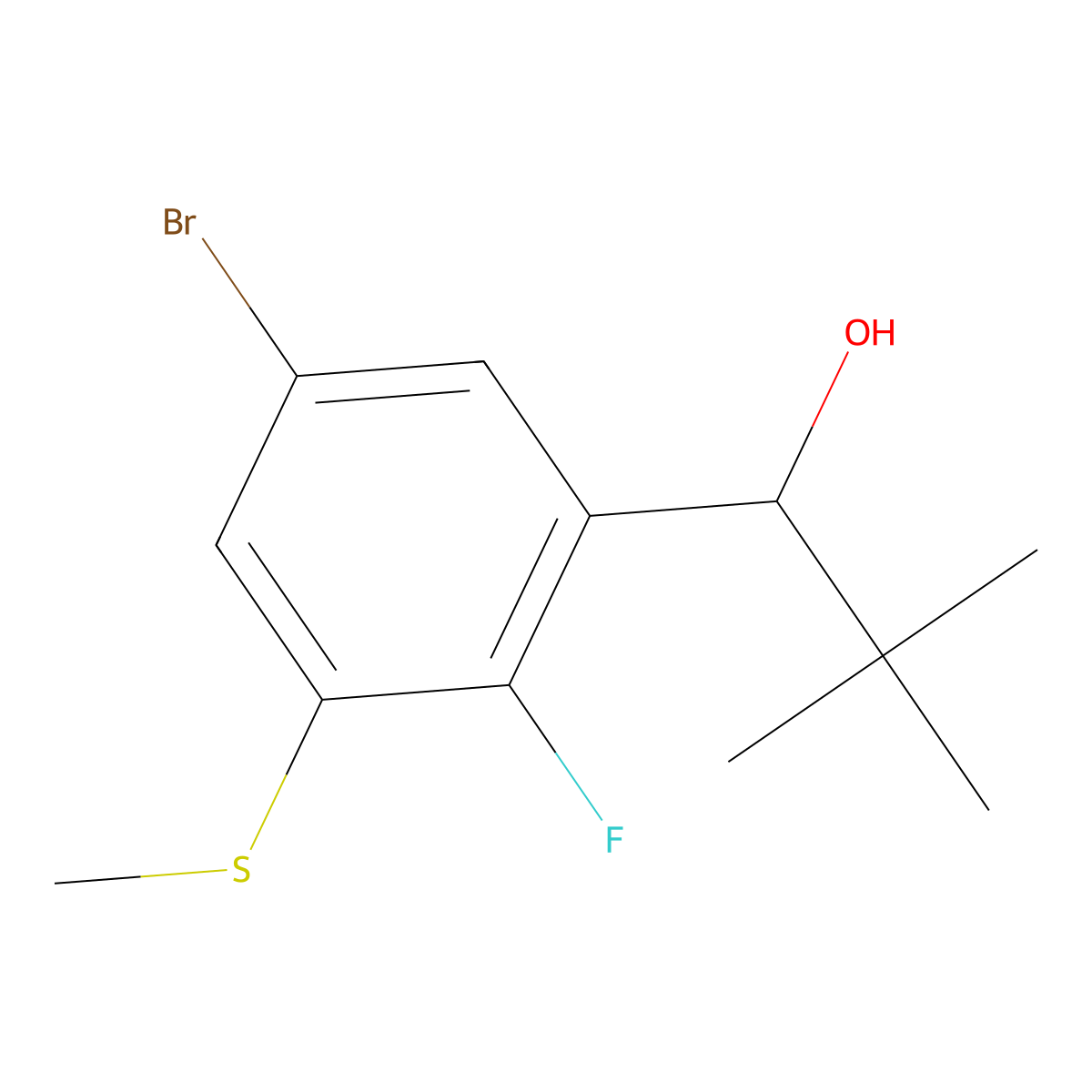 1-(5-Bromo-2-fluoro-3-(methylthio)phenyl)-2,2-dimethylpropan-1-ol molecular structure, CAS 2921890-67-5