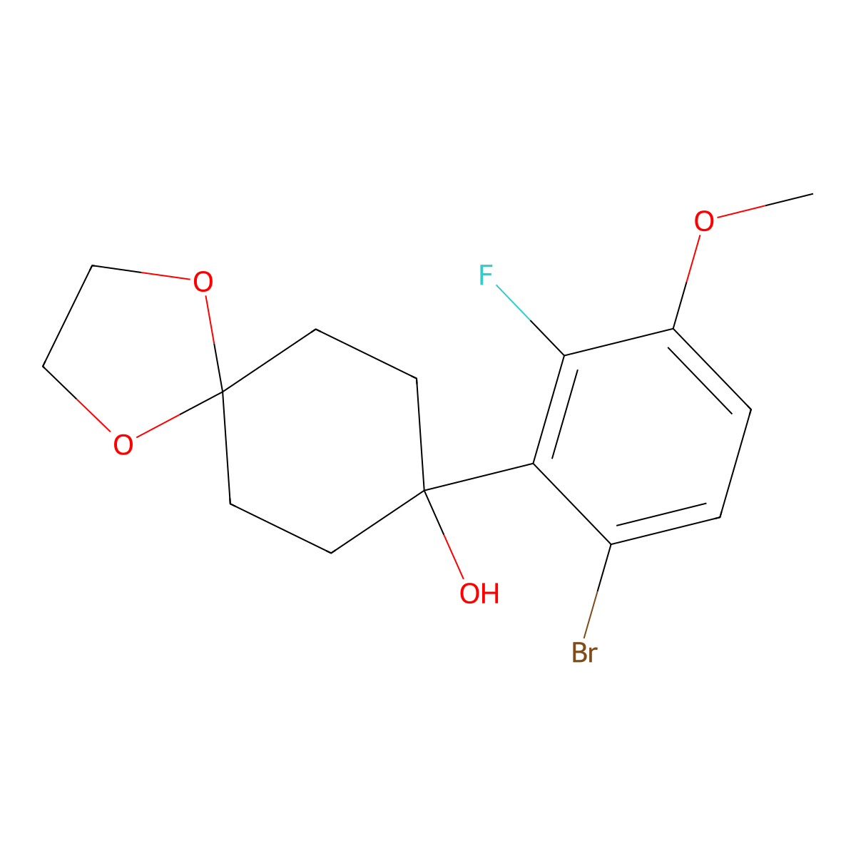 8-(6-Bromo-2-fluoro-3-methoxyphenyl)-1,4-dioxaspiro[4.5]decan-8-ol molecular structure, CAS 2921892-52-4