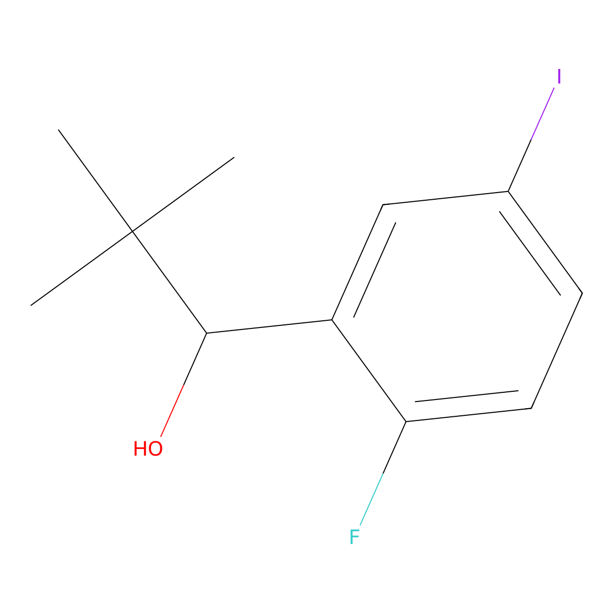 1-(2-Fluoro-5-iodophenyl)-2,2-dimethylpropan-1-ol molecular structure, CAS 2921894-50-8