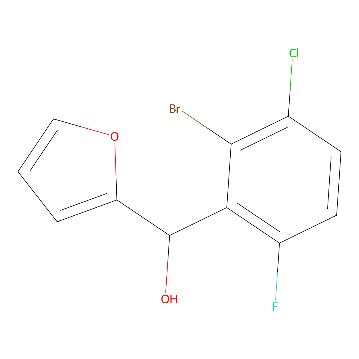 (2-Bromo-3-chloro-6-fluorophenyl)(furan-2-yl)methanol molecular structure, CAS 2921900-57-2