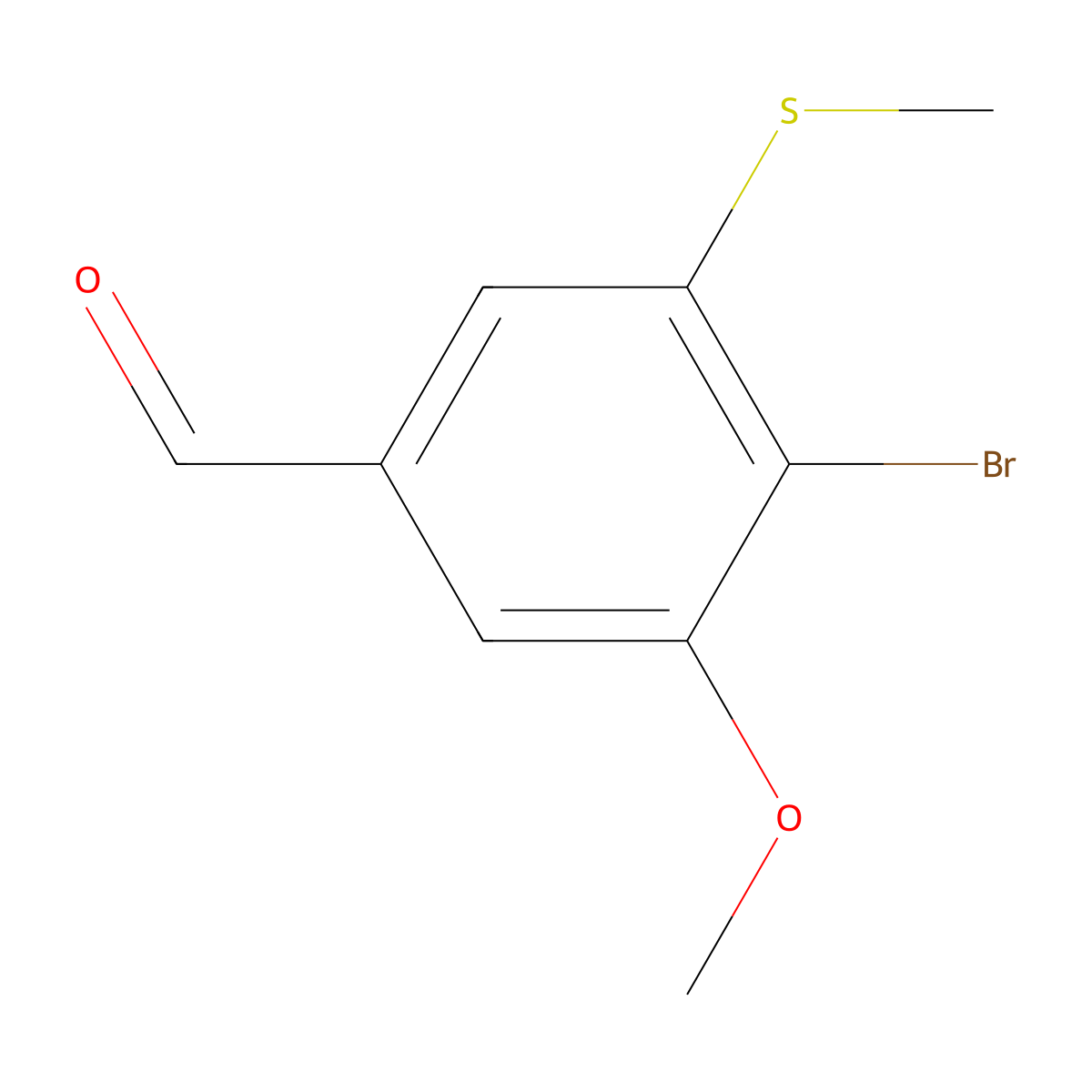 4-Bromo-3-methoxy-5-(methylthio)benzaldehyde molecular structure, CAS 2921905-18-0
