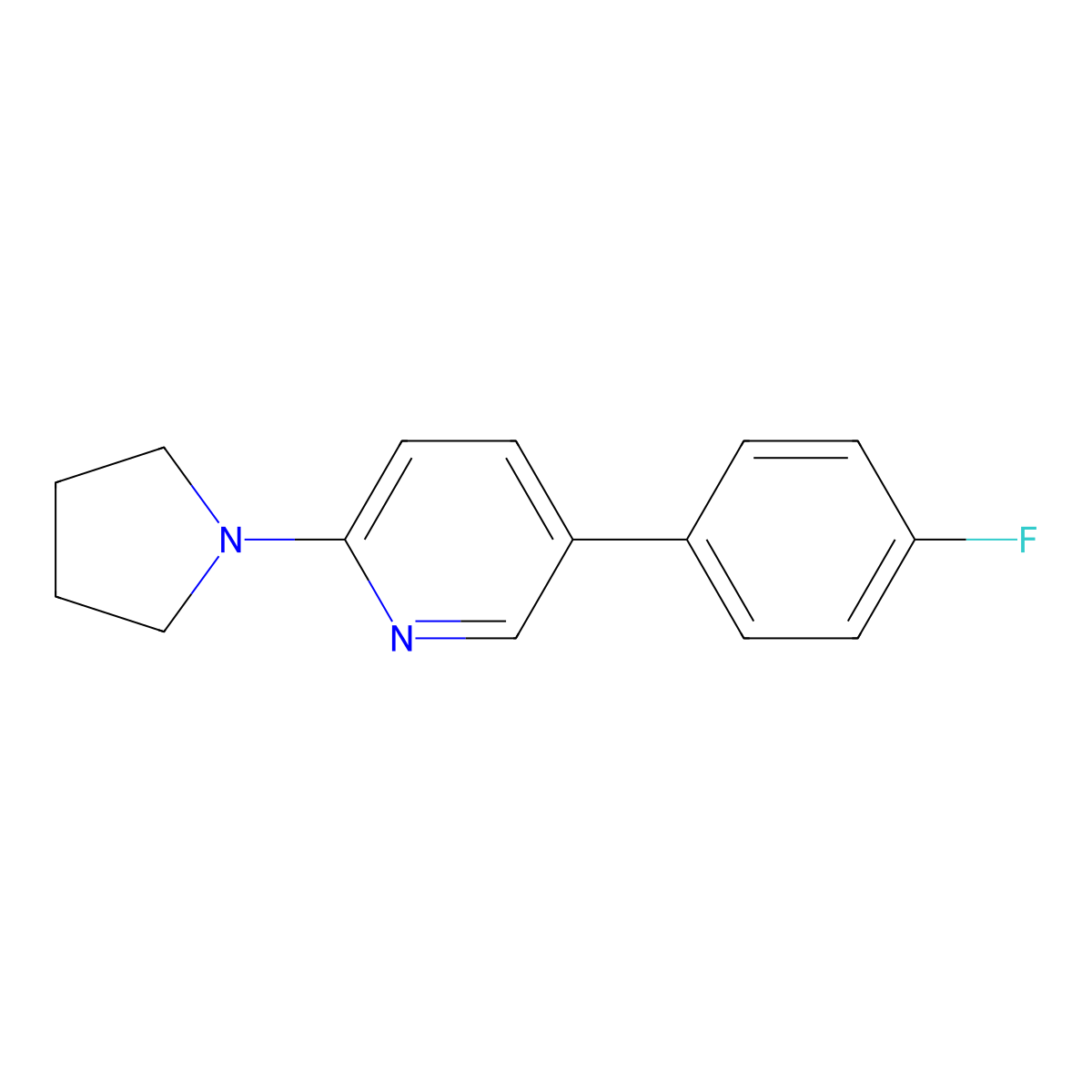 5-(4-Fluorophenyl)-2-(pyrrolidin-1-yl)pyridine molecular structure, CAS 2921906-96-7