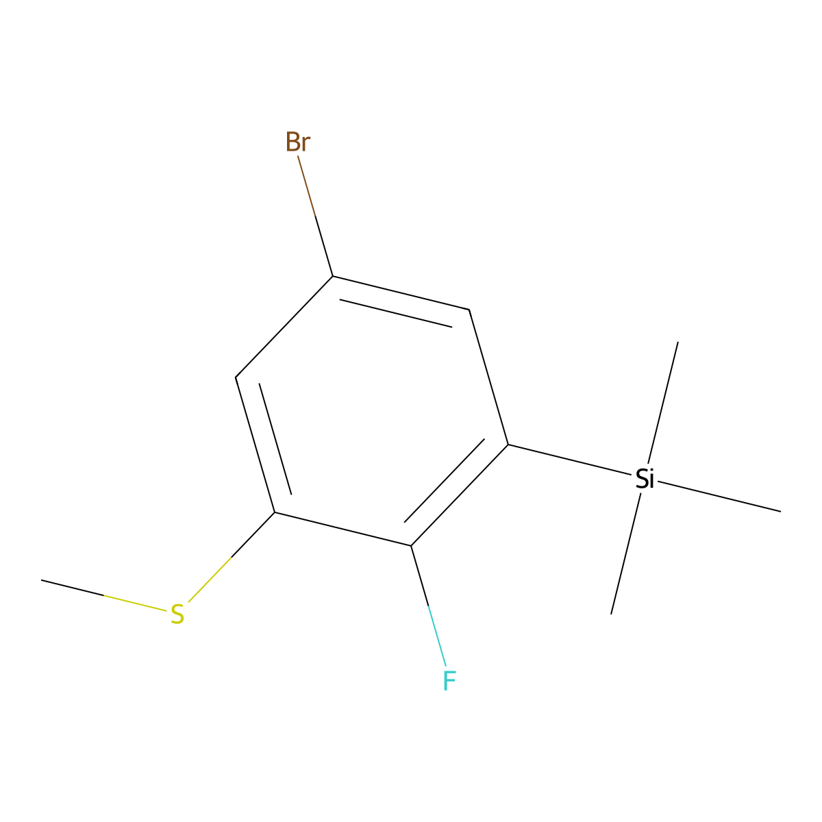 (5-Bromo-2-fluoro-3-(methylthio)phenyl)trimethylsilane molecular structure, CAS 2921907-41-5