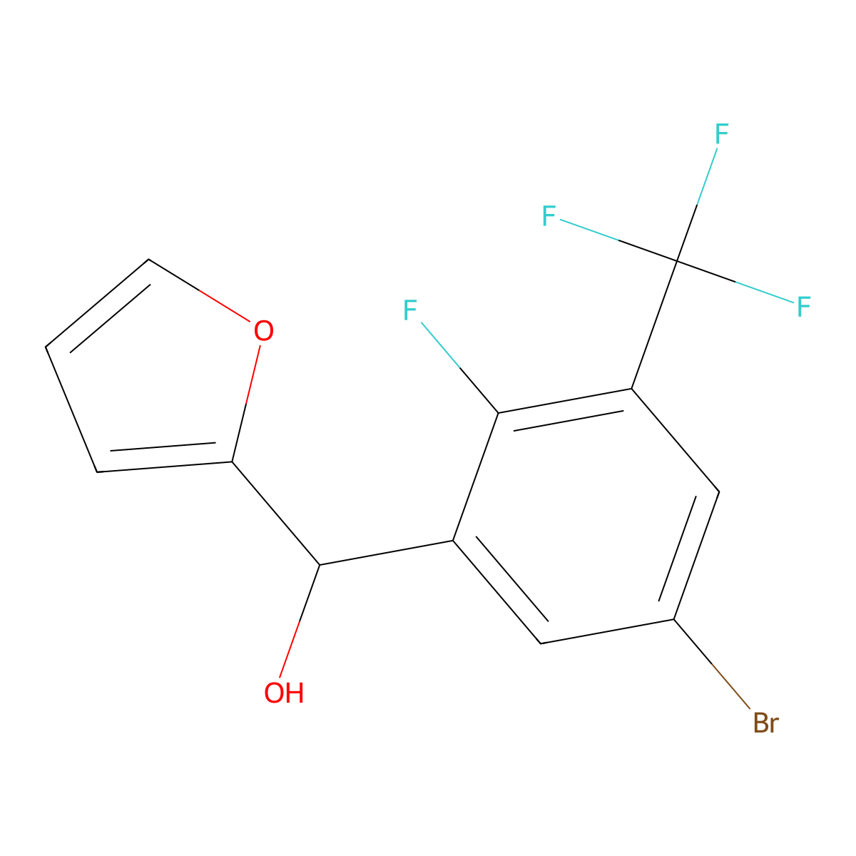 (5-Bromo-2-fluoro-3-(trifluoromethyl)phenyl)(furan-2-yl)methanol molecular structure, CAS 2921912-00-5