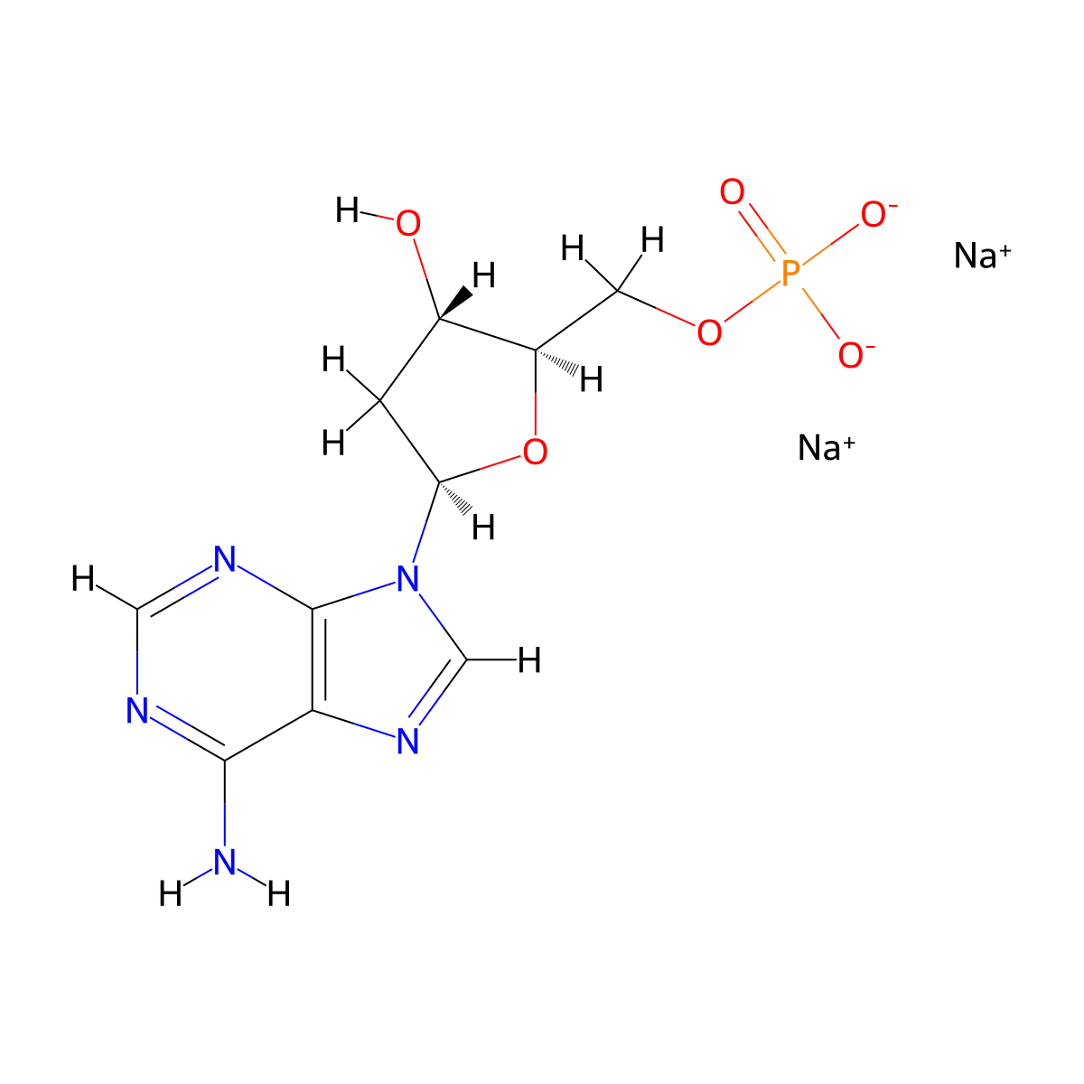 2'-Deoxyadenosine 5'-monophosphate sodium molecular structure, CAS 2922-74-9
