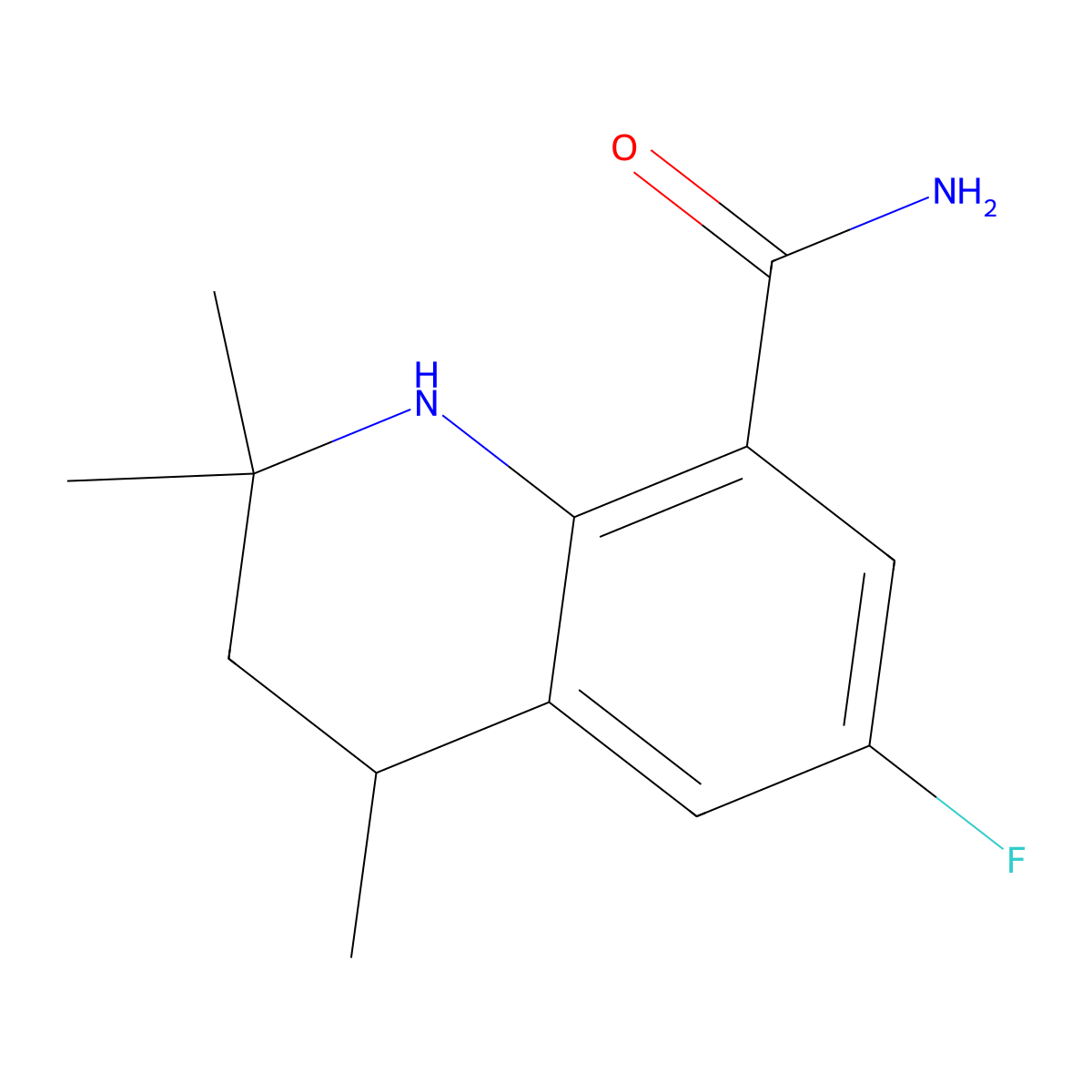 6-Fluoro-2,2,4-trimethyl-1,2,3,4-tetrahydroquinoline-8-carboxamide molecular structure, CAS 2922056-39-9