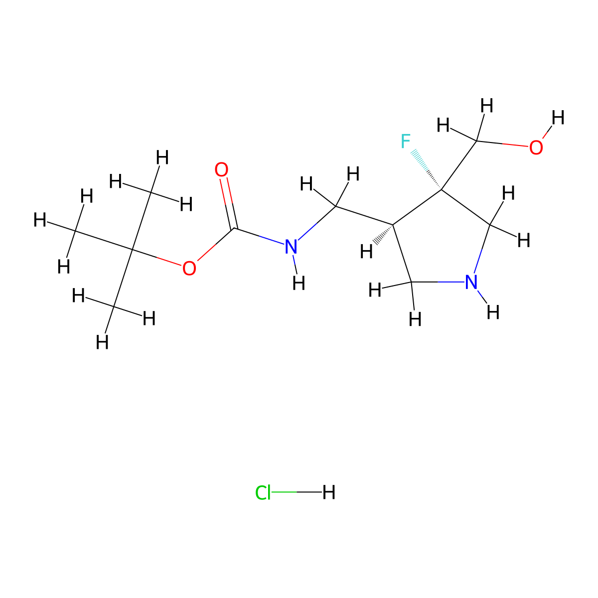 rac-tert-butyl N-{[(3R,4R)-4-fluoro-4-(hydroxymethyl)pyrrolidin-3-yl]methyl}carbamate hydrochloride molecular structure, CAS 2922280-13-3