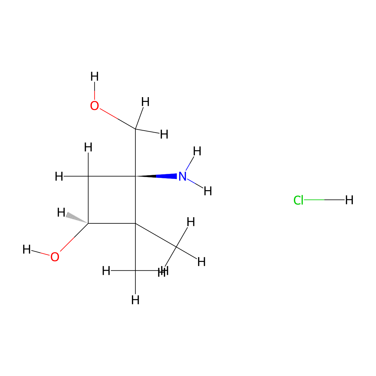 rac-(1R,3S)-3-amino-3-(hydroxymethyl)-2,2-dimethylcyclobutan-1-ol hydrochloride molecular structure, CAS 2922280-84-8