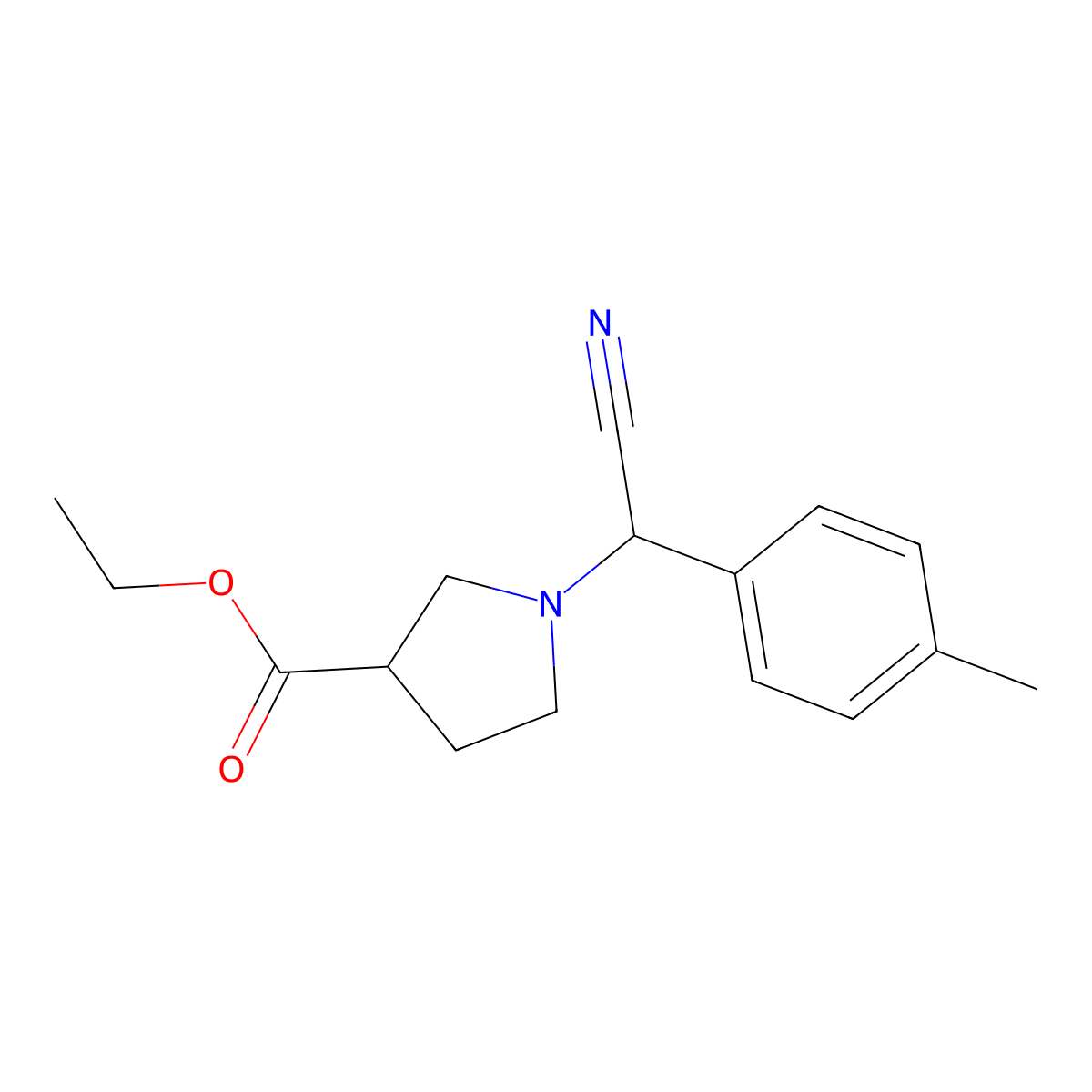 Ethyl 1-[cyano(4-methylphenyl)methyl]pyrrolidine-3-carboxylate molecular structure, CAS 2922283-45-0