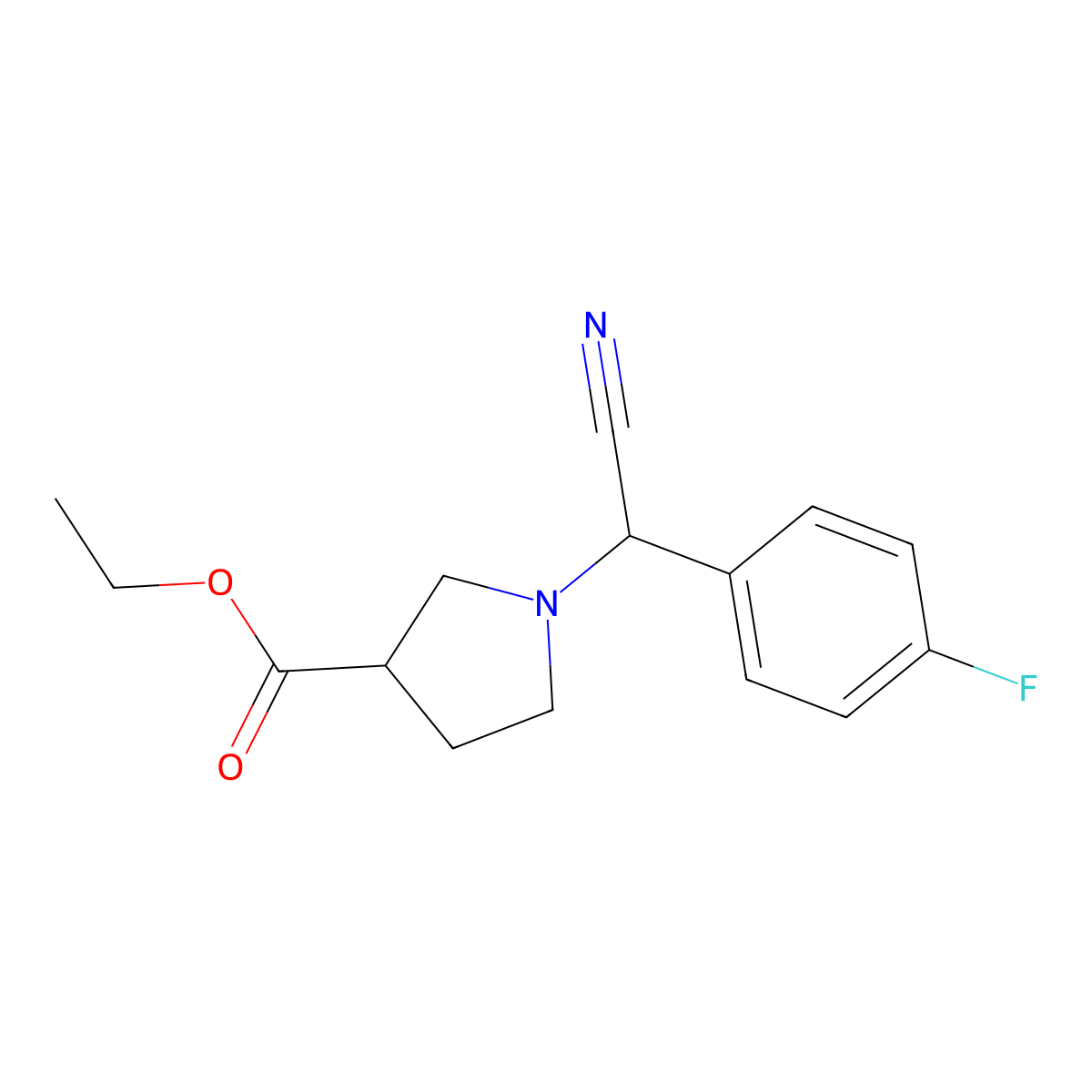 Ethyl 1-(cyano(4-fluorophenyl)methyl)pyrrolidine-3-carboxylate molecular structure, CAS 2922283-49-4