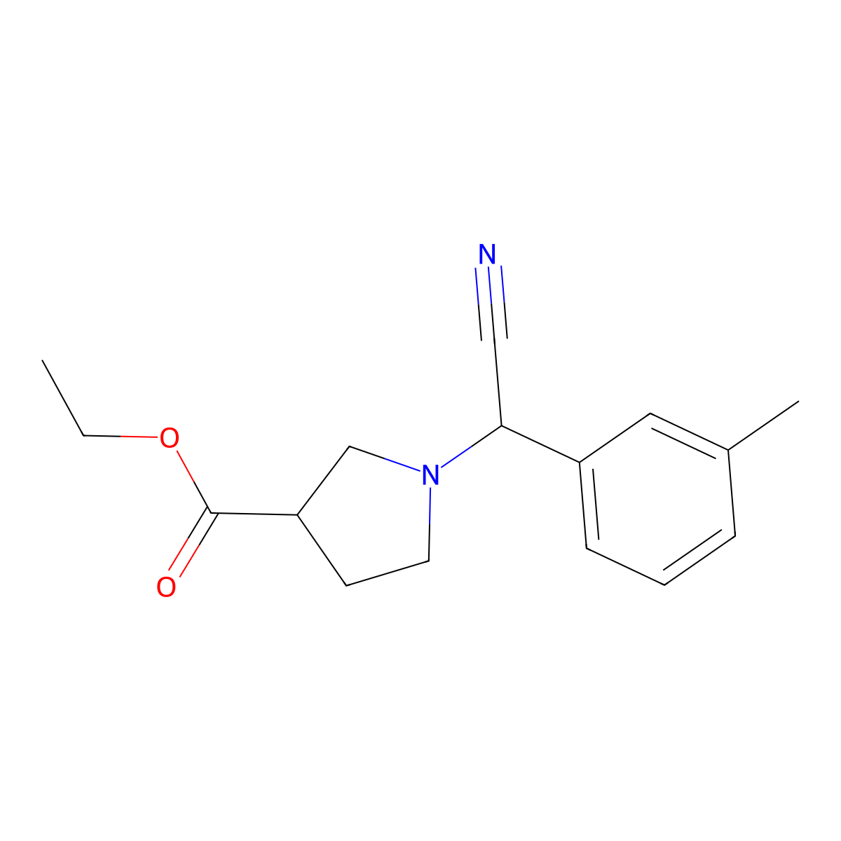 Ethyl 1-(cyano(m-tolyl)methyl)pyrrolidine-3-carboxylate molecular structure, CAS 2922283-69-8