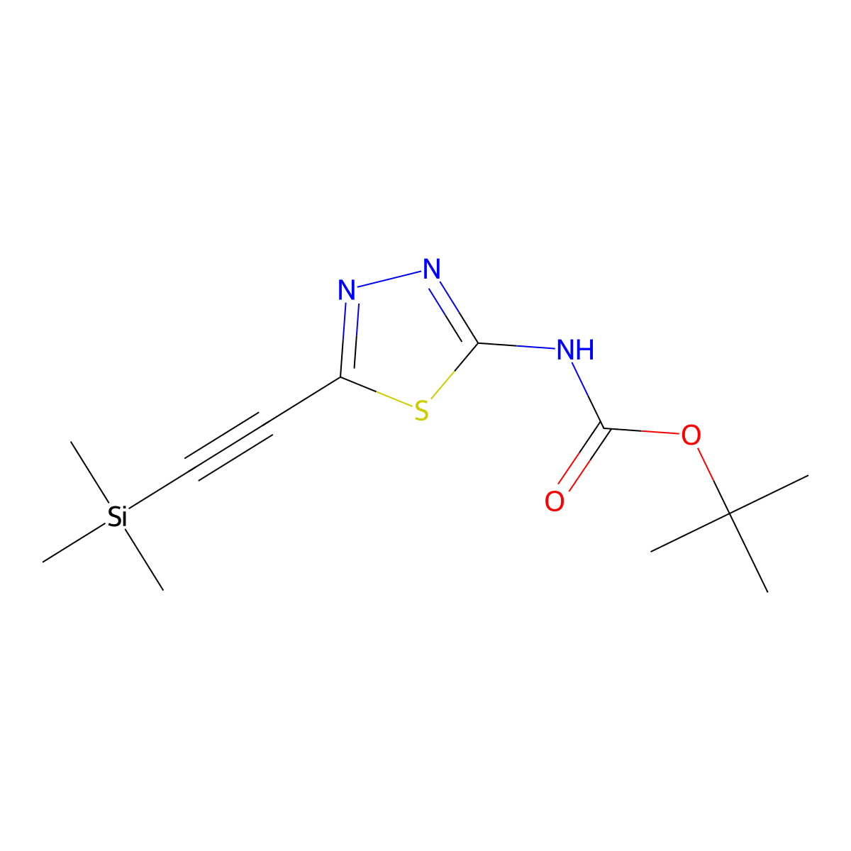Tert-butyl (5-((trimethylsilyl)ethynyl)-1,3,4-thiadiazol-2-yl)carbamate molecular structure, CAS 2922291-54-9