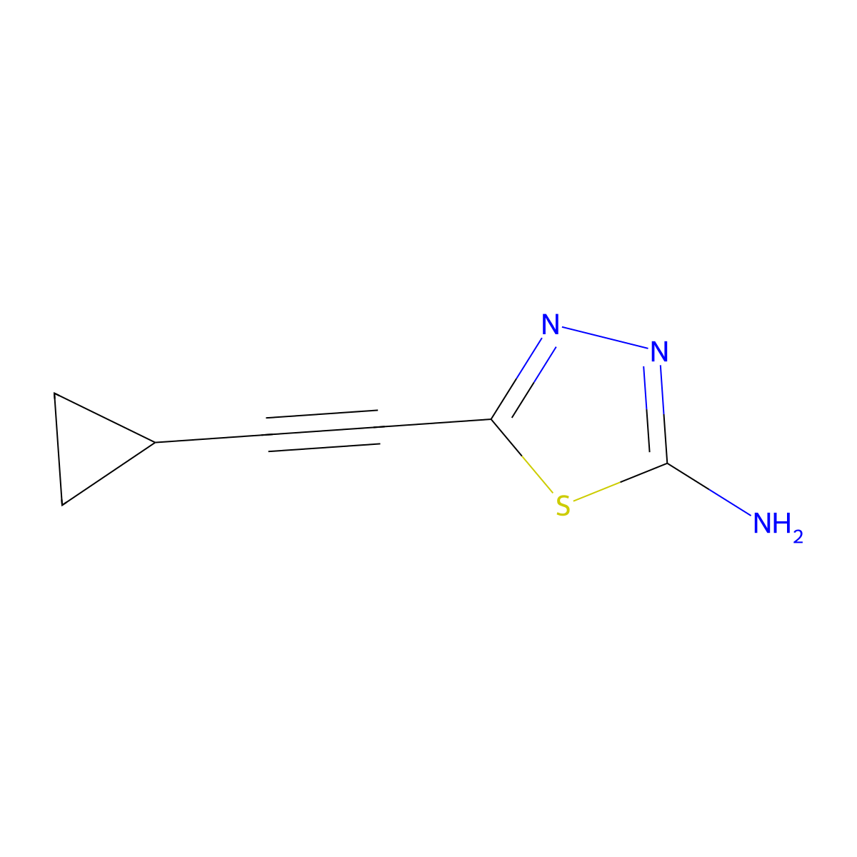 5-(Cyclopropylethynyl)-1,3,4-thiadiazol-2-amine molecular structure, CAS 2922291-55-0