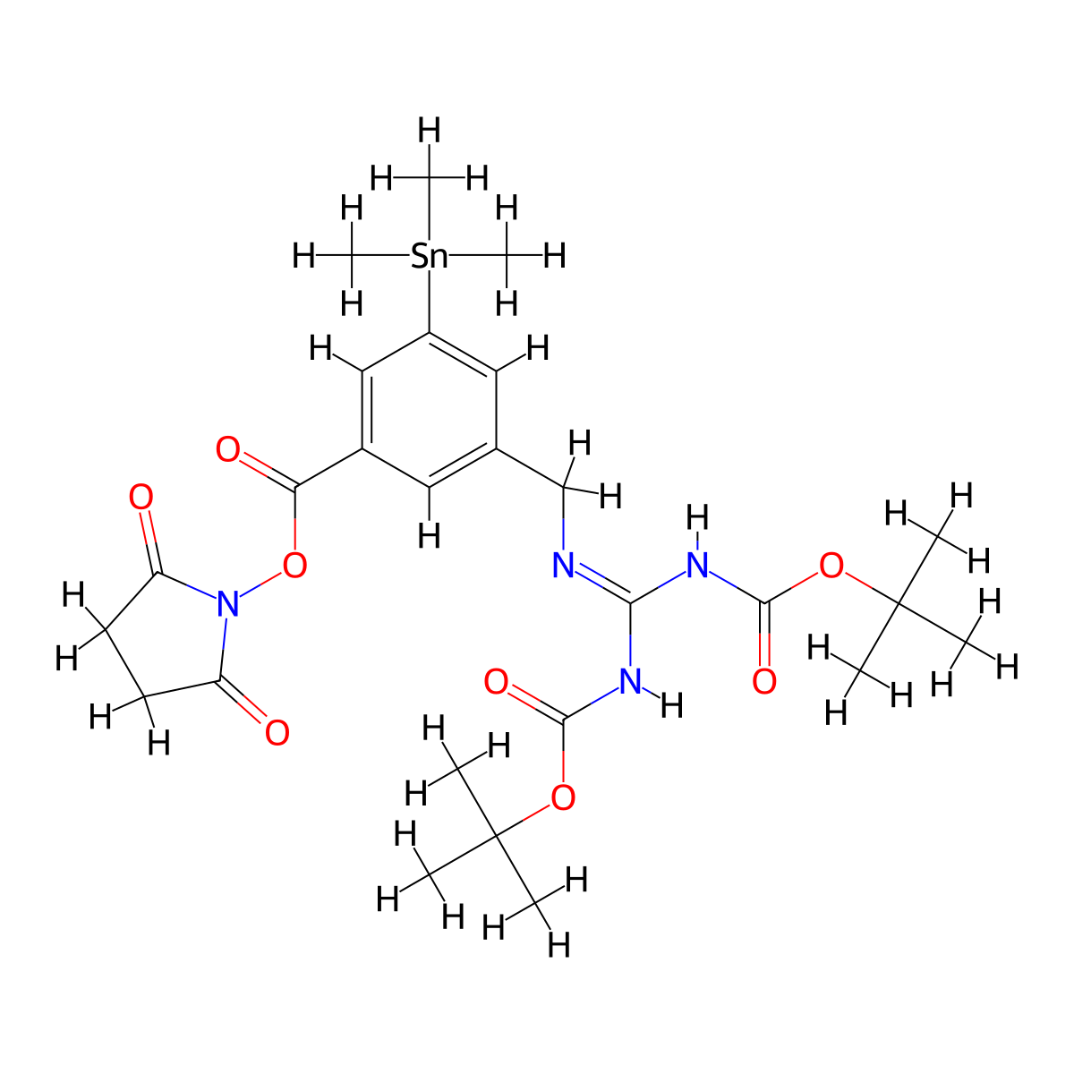 2,5-Dioxo-1-pyrrolidinyl 3-[(2,3-Di-Boc-guanidino)methyl]-5-(trimethylstannyl)benzoate molecular structure, CAS 2922427-91-4