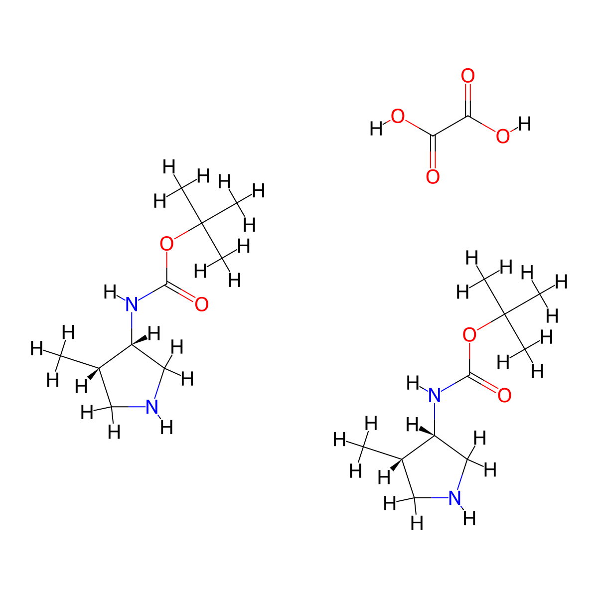 tert-butyl N-[(3S,4S)-4-methylpyrrolidin-3-yl]carbamate;hemi(oxalic acid) molecular structure, CAS 2922439-41-4