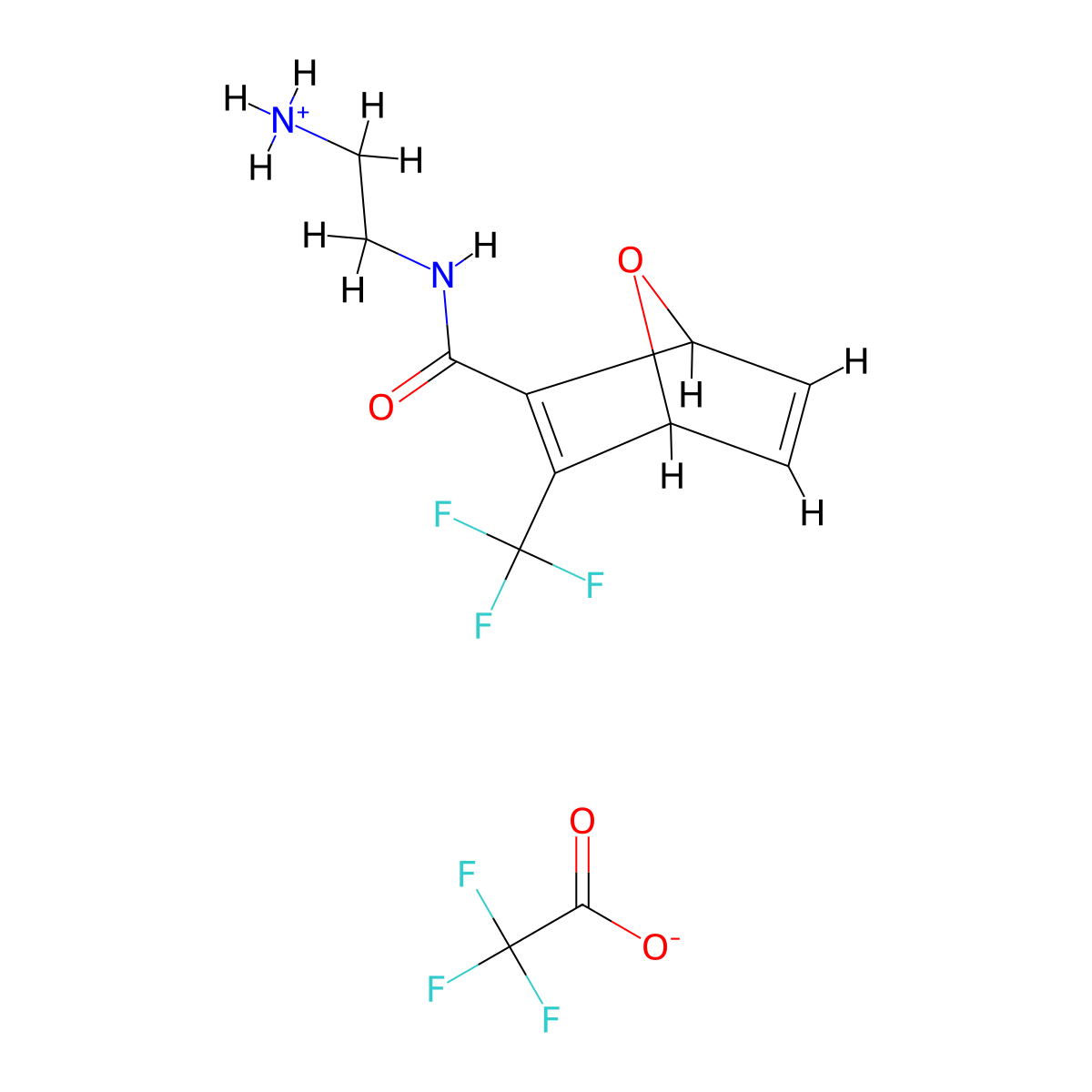 2-(3-(Trifluoromethyl)-7-oxabicyclo[2.2.1]hepta-2,5-diene-2-carboxamido)ethan-1-ammonium trifluoroacetate molecular structure, CAS 2922516-55-8