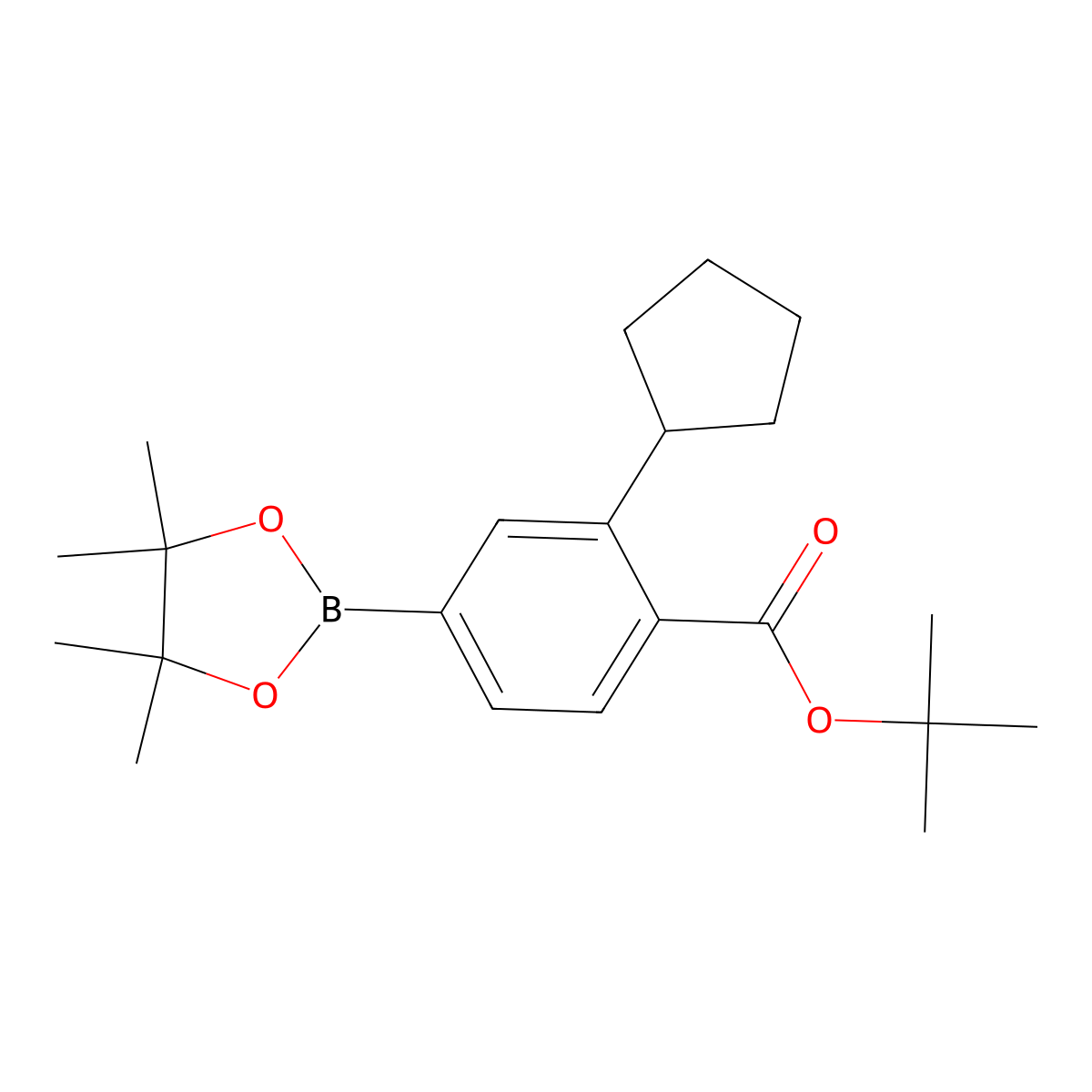 Tert-butyl 2-cyclopentyl-4-(4,4,5,5-tetramethyl-1,3,2-dioxaborolan-2-yl)benzoate molecular structure, CAS 2922675-73-6