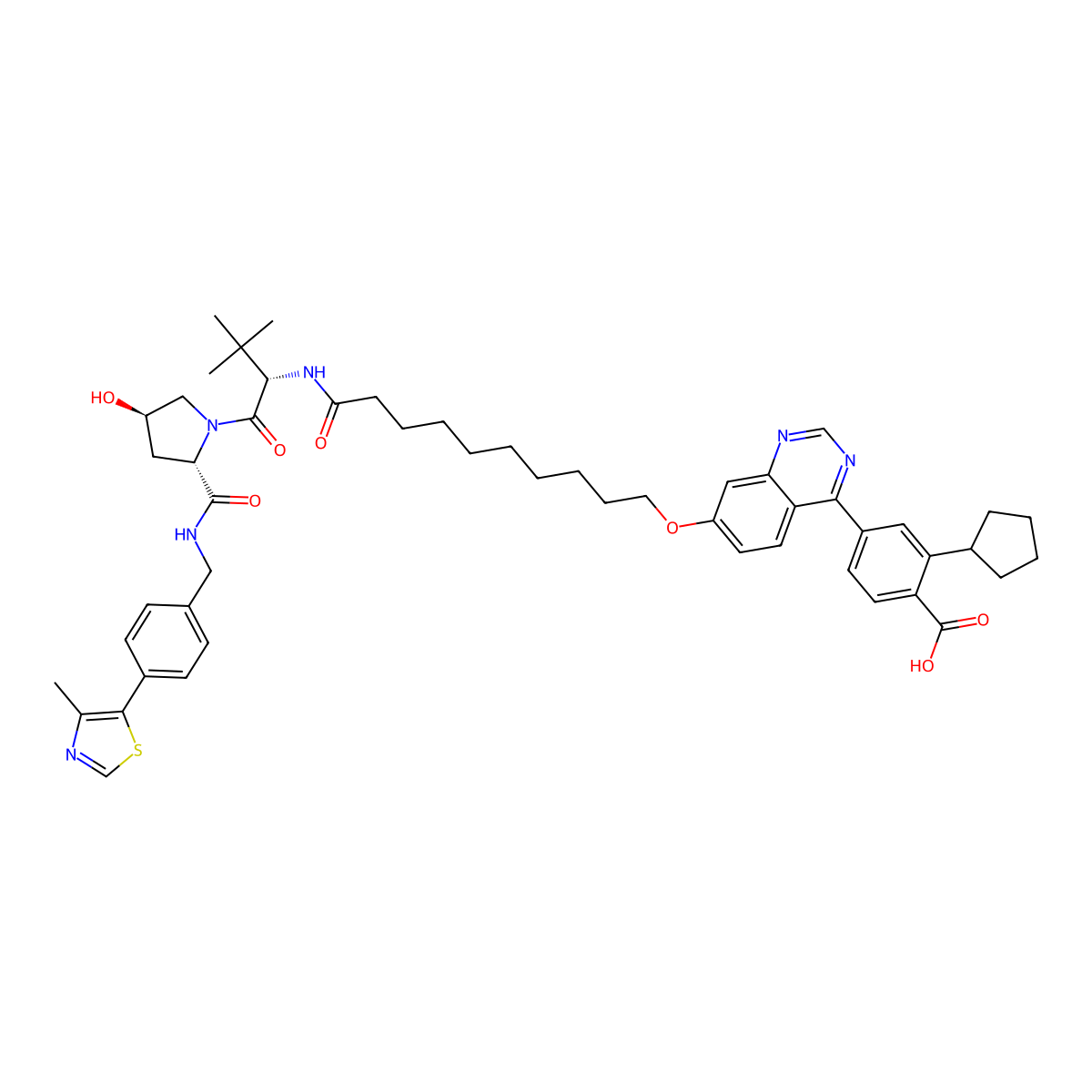 2-cyclopentyl-4-{7-[(9-{[(2S)-1-[(2S,4R)-4-hydroxy-2-({[4-(4-methyl-1,3-thiazol-5-yl)phenyl]methyl}carbamoyl)pyrrolidin-1-yl]-3,3-dimethyl-1-oxobutan-2-yl]carbamoyl}nonyl)oxy]quinazolin-4-yl}benzoic acid molecular structure, CAS 2922675-91-8