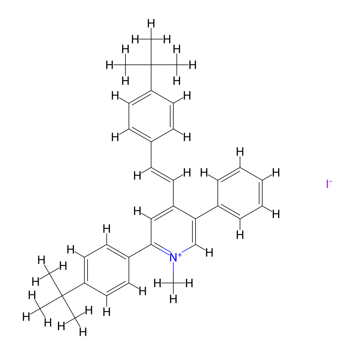 2-(4-tert-butylphenyl)-4-[(E)-2-(4-tert-butylphenyl)ethenyl]-1-methyl-5-phenylpyridin-1-ium iodide molecular structure, CAS 2922826-56-8