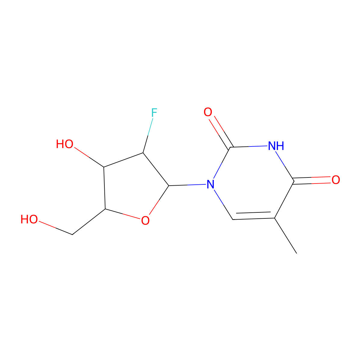2'-Deoxy-2'-fluorothymidine molecular structure, CAS 2923-73-1