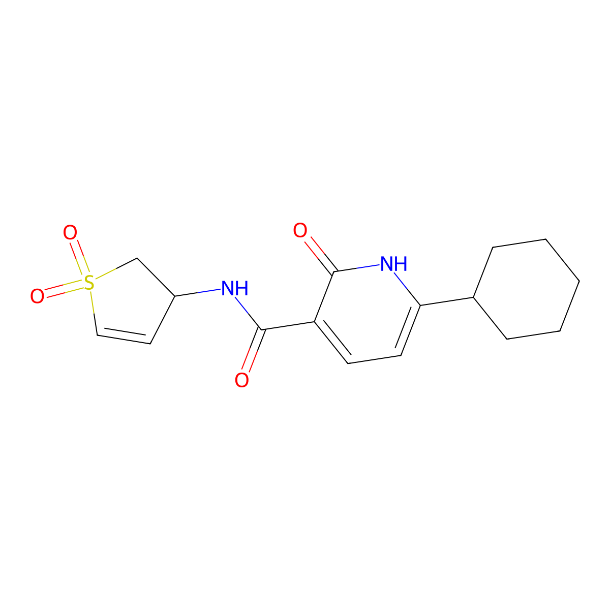 6-Cyclohexyl-N-(1,1-dioxido-2,3-dihydrothiophen-3-yl)-2-oxo-1,2-dihydropyridine-3-carboxamide molecular structure, CAS 2923008-48-2