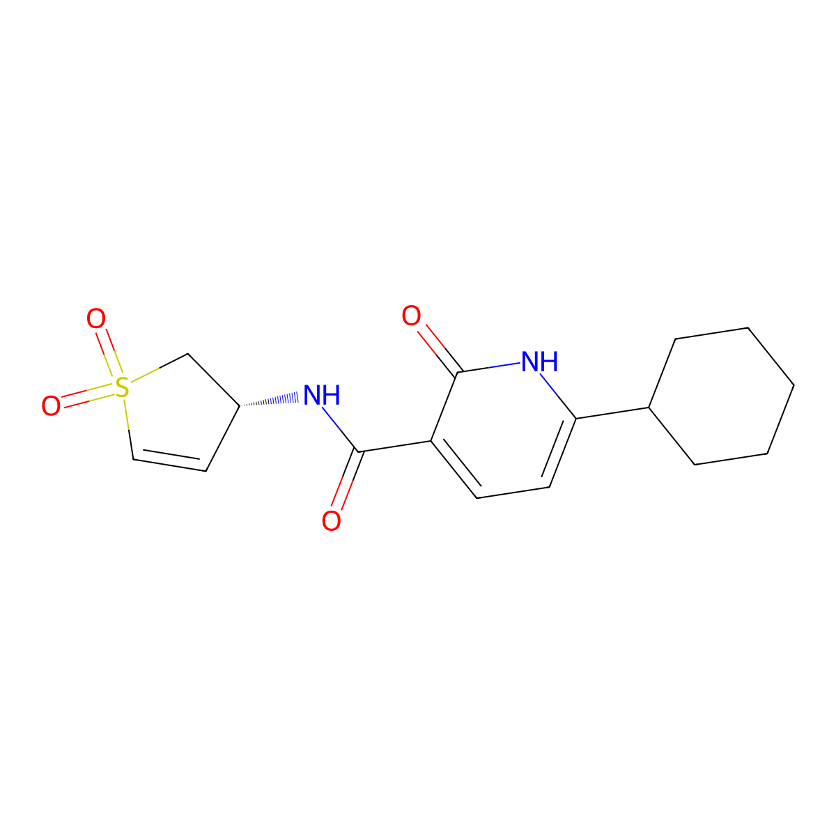 (R)-6-cyclohexyl-N-(1,1-dioxido-2,3-dihydrothiophen-3-yl)-2-oxo-1,2-dihydropyridine-3-carboxamide molecular structure, CAS 2923008-66-4