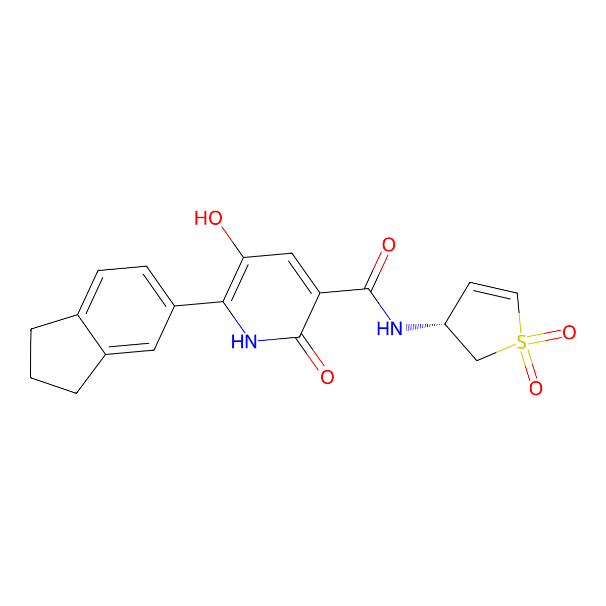 (R)-6-(2,3-Dihydro-1H-inden-5-YL)-N-(1,1-dioxido-2,3-dihydrothiophen-3-YL)-5-hydroxy-2-oxo-1,2-dihydropyridine-3-carboxamide molecular structure, CAS 2923009-78-1