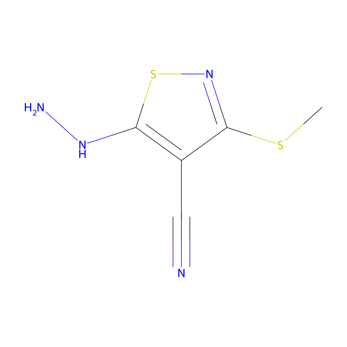 5-Hydrazinyl-3-(methylsulfanyl)-1,2-thiazole-4-carbonitrile molecular structure, CAS 29231-68-3
