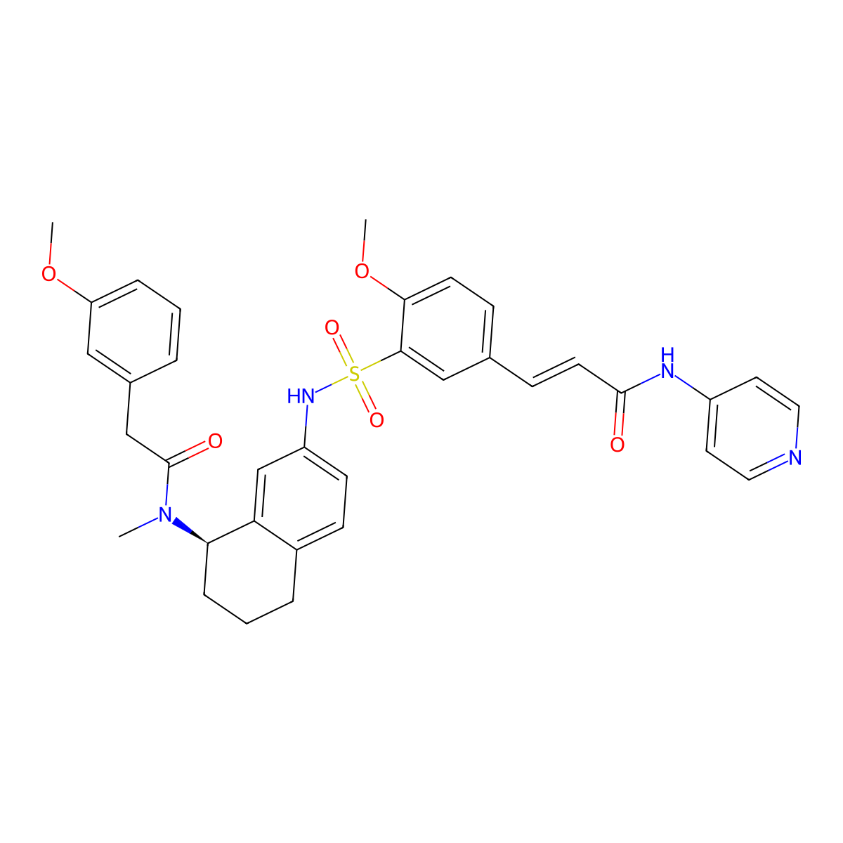 (R,E)-3-(4-Methoxy-3-(N-(8-(2-(3-methoxyphenyl)-N-methylacetamido)-5,6,7,8-tetrahydronaphthalen-2-yl)sulfamoyl)phenyl)-N-(pyridin-4-yl)acrylamide molecular structure, CAS 2923137-94-2