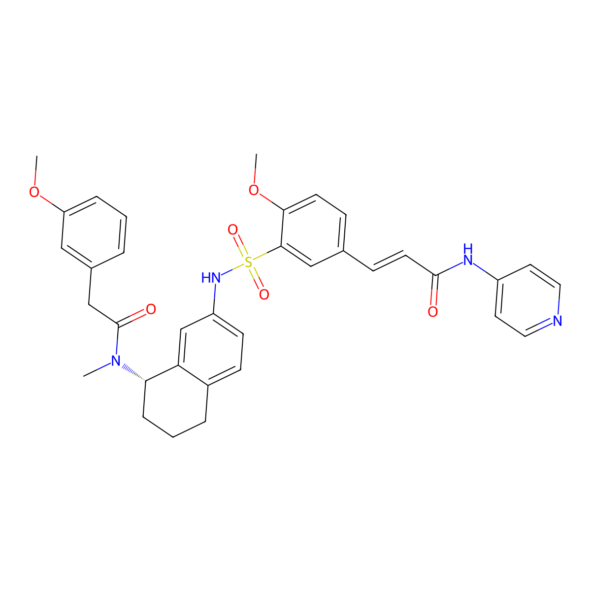 (E)-3-[4-methoxy-3-[[(8S)-8-[[2-(3-methoxyphenyl)acetyl]-methylamino]-5,6,7,8-tetrahydronaphthalen-2-yl]sulfamoyl]phenyl]-N-pyridin-4-ylprop-2-enamide molecular structure, CAS 2923138-00-3