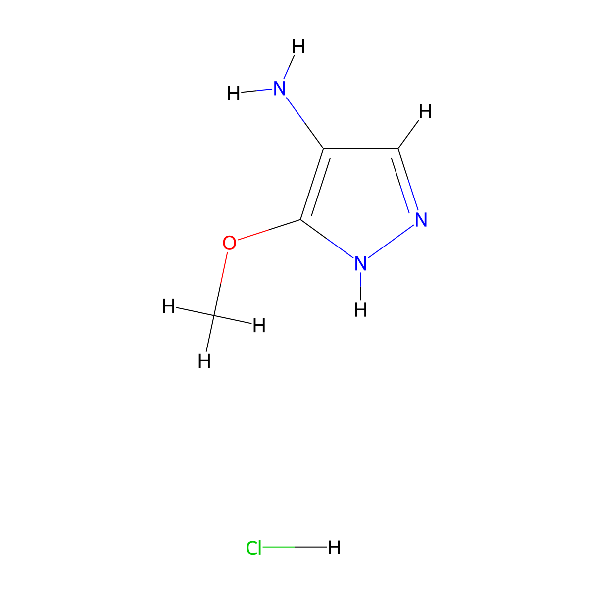 5-methoxy-1H-pyrazol-4-amine;hydrochloride molecular structure, CAS 2923344-69-6