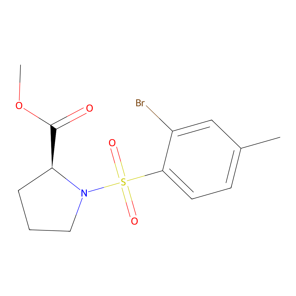 methyl (2S)-1-(2-bromo-4-methylphenyl)sulfonylpyrrolidine-2-carboxylate molecular structure, CAS 2923834-37-9
