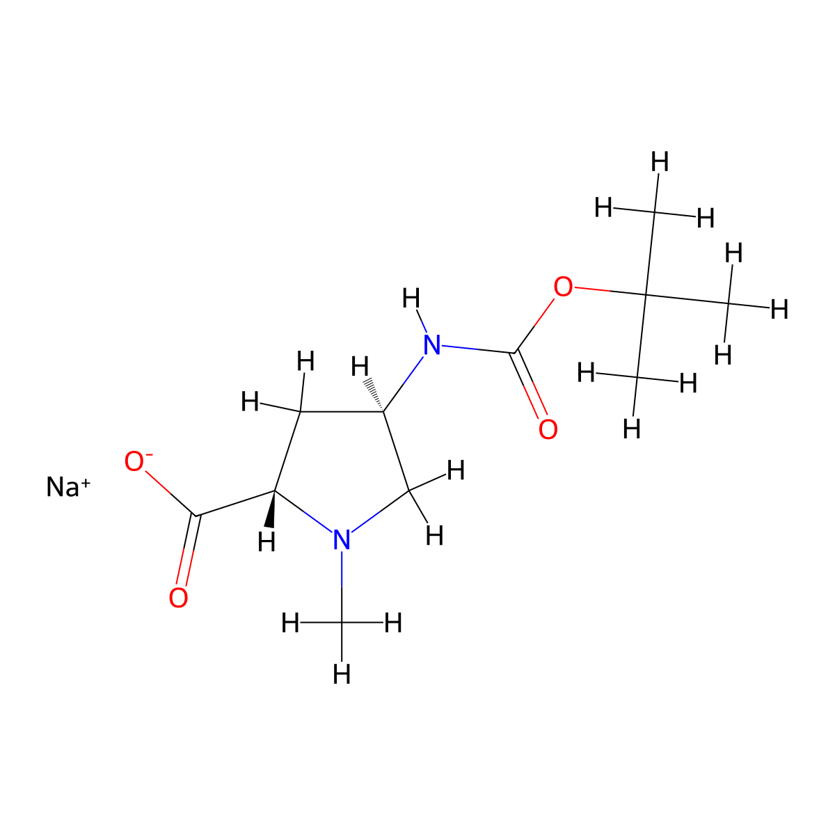 sodium (2S,4R)-1-methyl-4-[(2-methylpropan-2-yl)oxycarbonylamino]pyrrolidine-2-carboxylate molecular structure, CAS 2923834-42-6