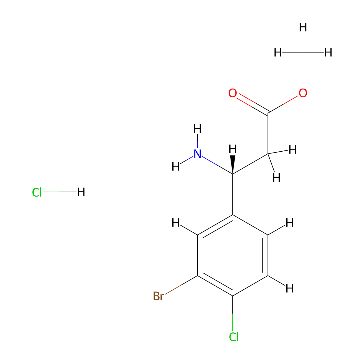 methyl (3R)-3-amino-3-(3-bromo-4-chlorophenyl)propanoate hydrochloride molecular structure, CAS 2923834-43-7